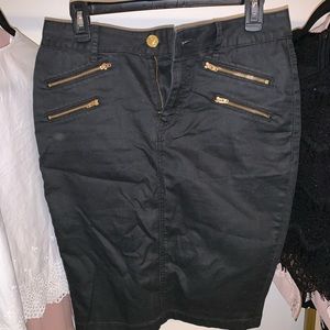 Gray with Gold Denim/ Jean Midi Skirt